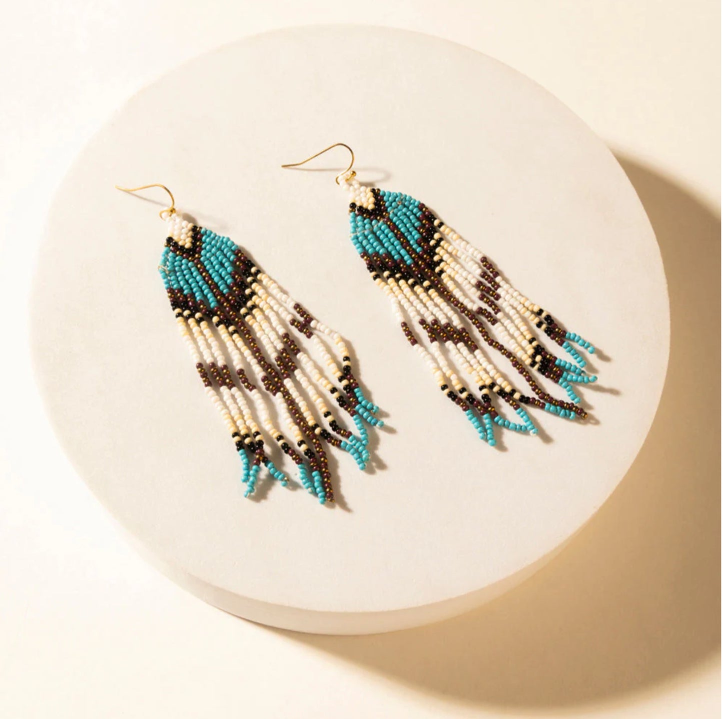 Painted Canyon Beaded Fringe Earrings In Prairie Sky