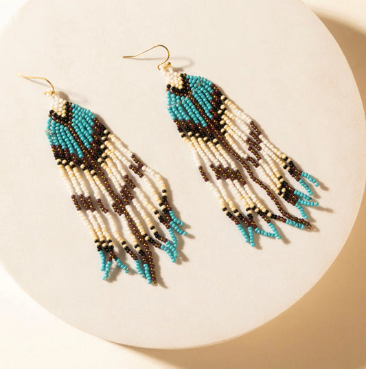 Painted Canyon Beaded Fringe Earrings In Prairie Sky
