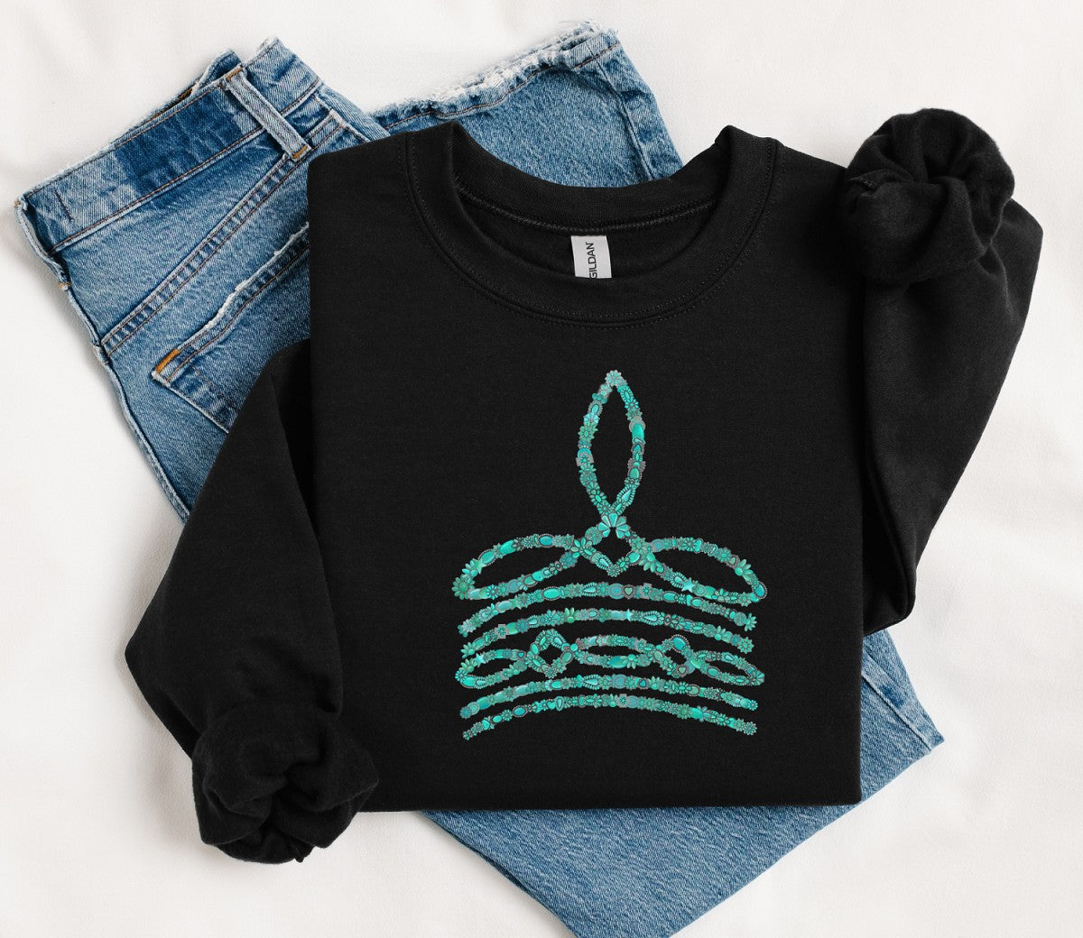 Turquoise Boot Stitch Western Sweatshirt