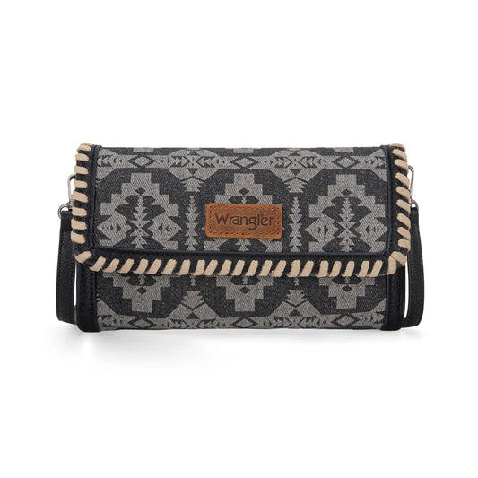 Wrangler Southwestern Print Wallet/Wristlet/Crossbody Bag - Black