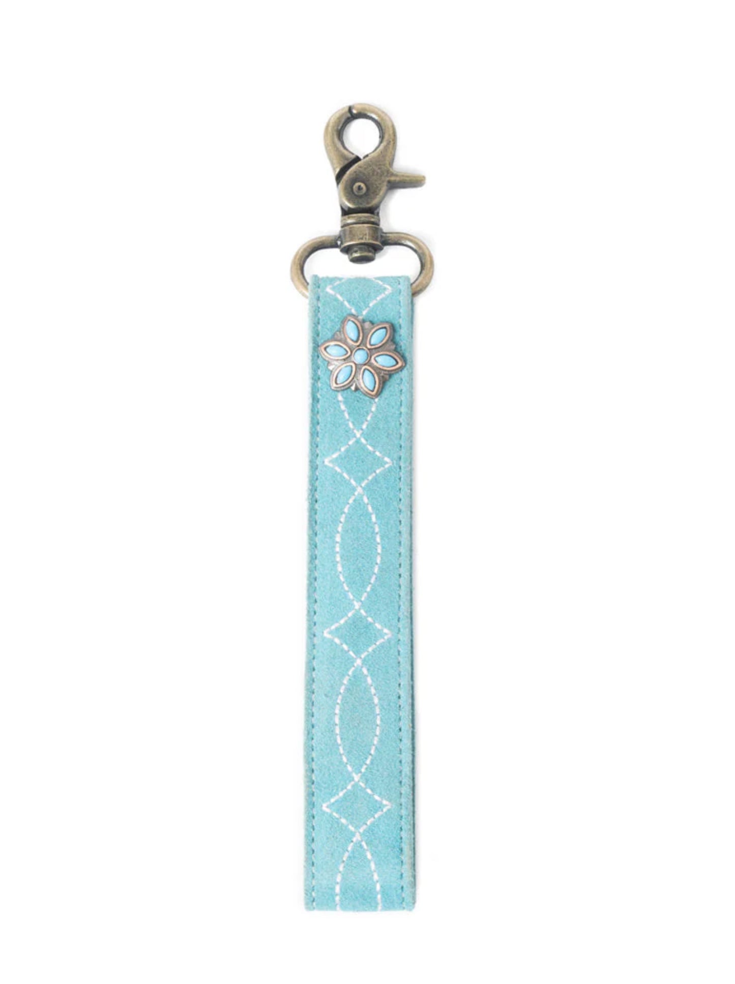 Rodeo Rose Leather Key Fob In Sunset Turquoise