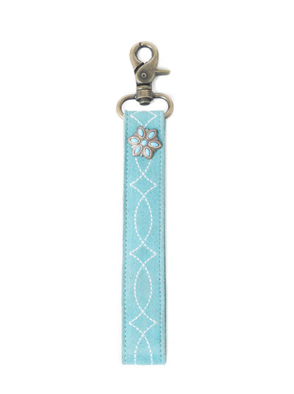 Rodeo Rose Leather Key Fob In Sunset Turquoise