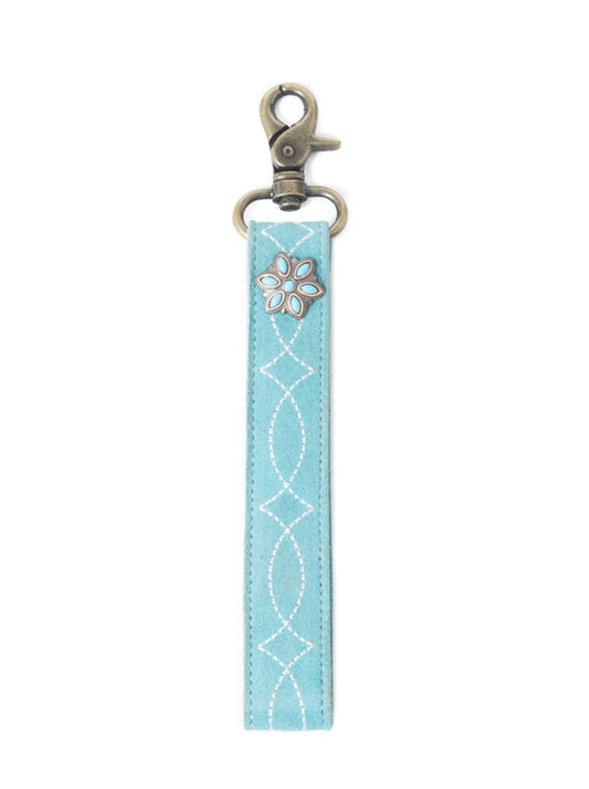 Rodeo Rose Leather Key Fob In Sunset Turquoise