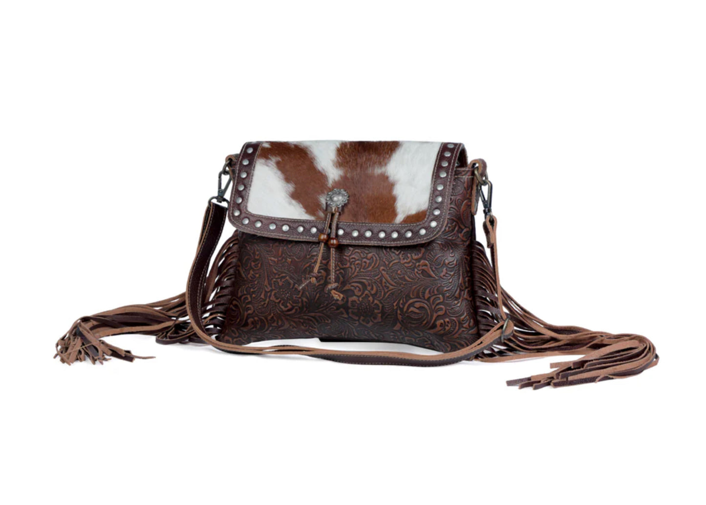 Carved Blossoms Leather & Hairon Bag