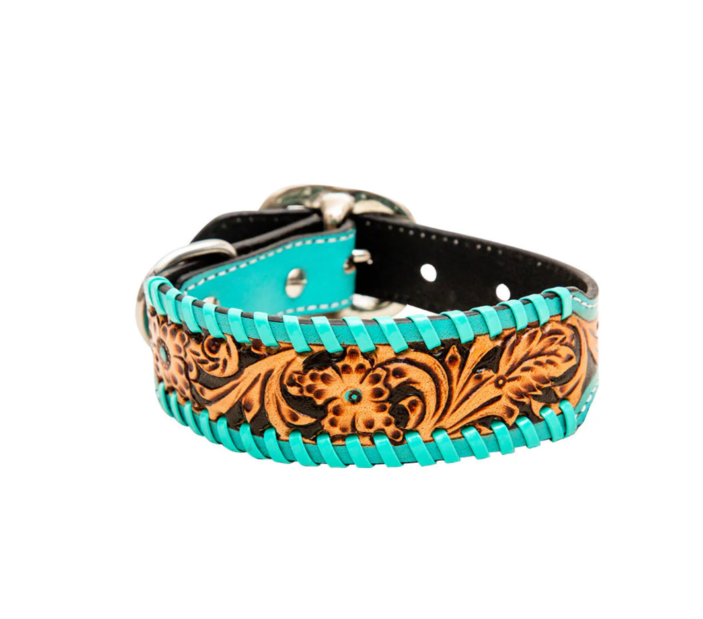 Acety Hand-Tooled Leather Dog Collar