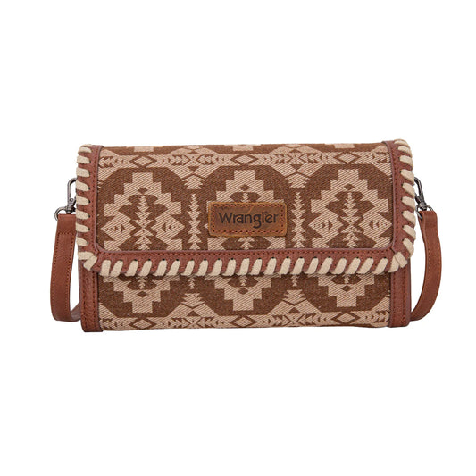 Wrangler Southwestern Print Wallet/Wristlet/Crossbody Bag - Brown