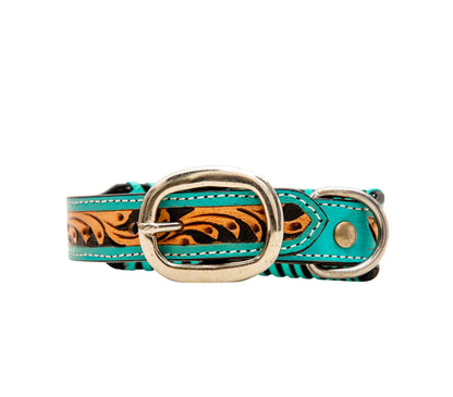 Acety Hand-Tooled Leather Dog Collar