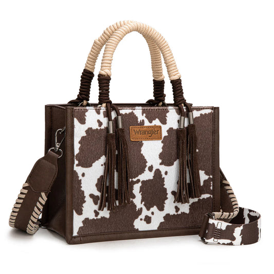 Wrangler Cow Print Tote/Crossbody - Coffee