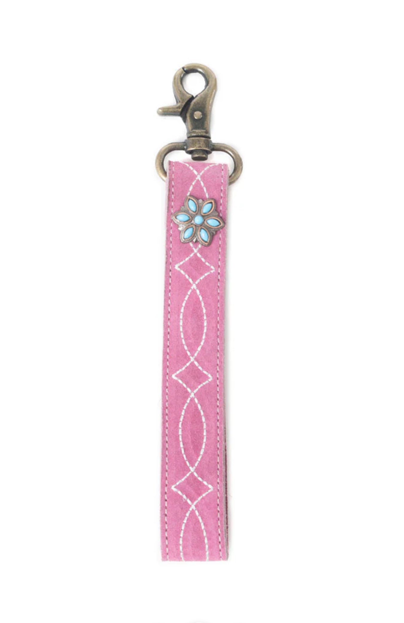 Rodeo Rose Leather Key Fob In Sunset Pink