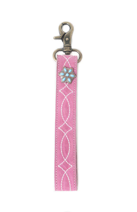Rodeo Rose Leather Key Fob In Sunset Pink